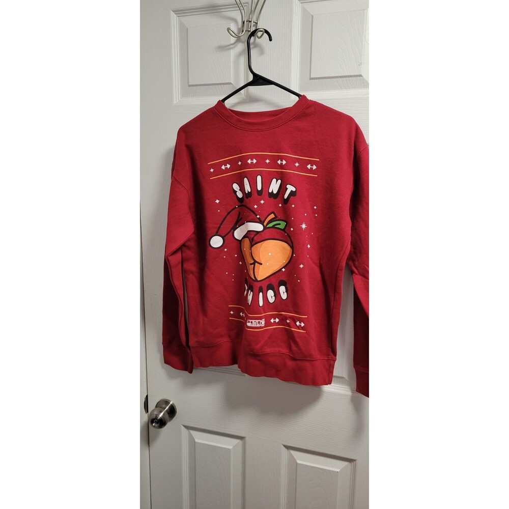 BSL Saint Thicc Sweatshirt Red Size Small Ugly Christmas Sweater Pullover